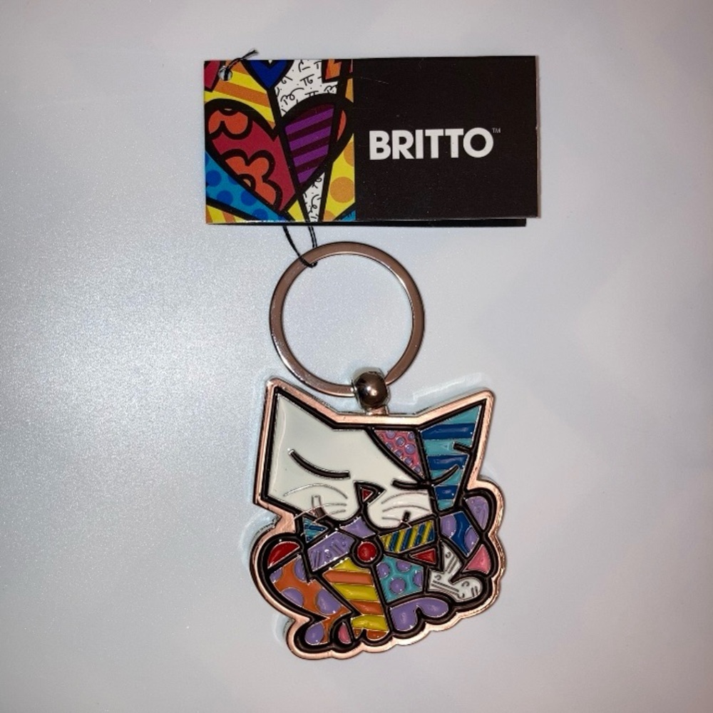 FUNKY Romero Britto pop art rare collectible cat keychain or bag charm, new